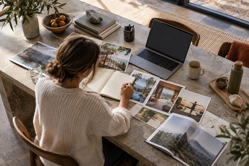 An adviser compares wellness options at an editorial worktable